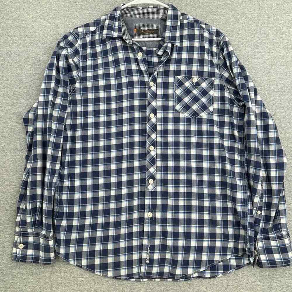 Ben Sherman Shirt Mens XL Blue Plaid Button Up Long Sleeve Pocket Cotton Casual